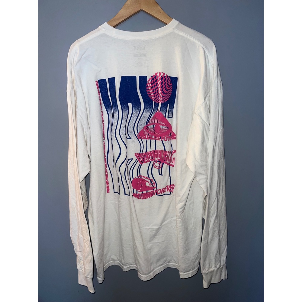 Vans Mens XXL White Long Sleeve Graphic Tee Move Forward Forever Psychedelic Eye